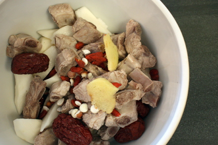 Herbal Pork Soup Ingredients in Tureen