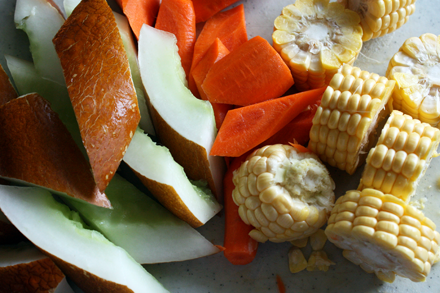 Cut up ingredients for Old Cucumber Soup