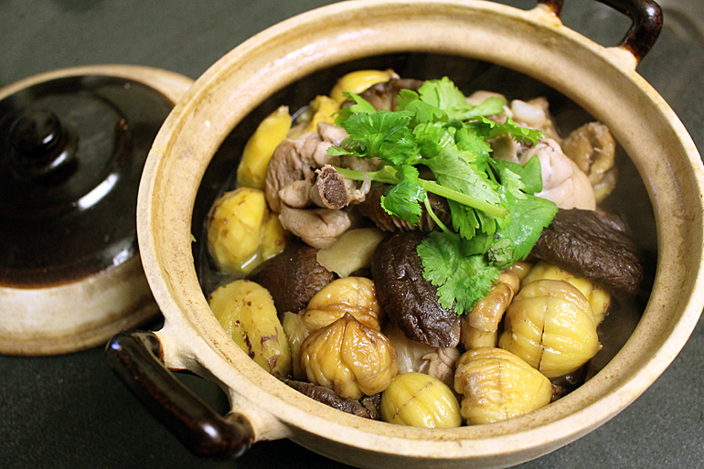 Braised Chicken with Chestnuts and Shiitake Mushrooms